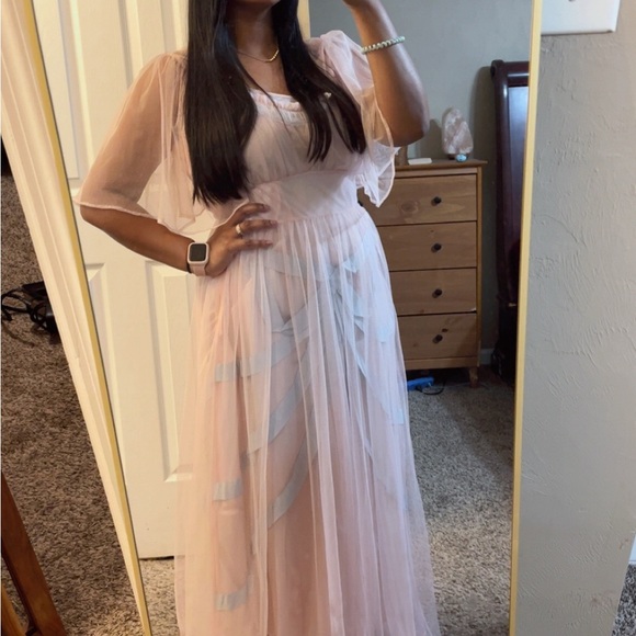 LoveShackFancy Hensley Gown in Soft Peach - Picture 3 of 4